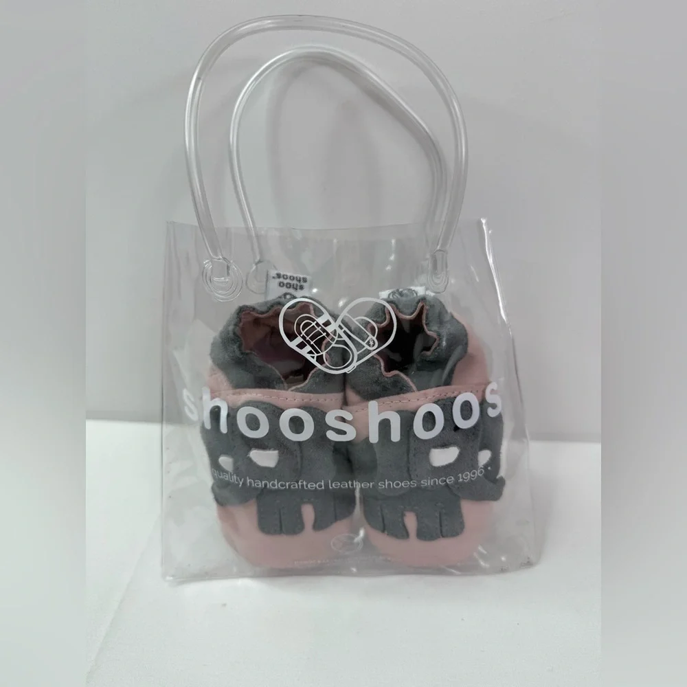 Shooshoo Pink and Gray Baby Walker Suede Leather Shoes Elephant Design